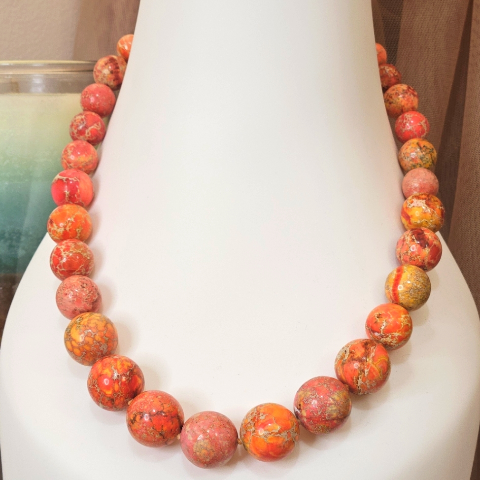 Lucas Lameth Orange Jasper Chunky Necklace 925 Luc Signed & Stamped Clasp